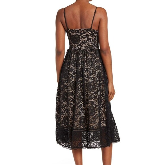 NSR Crochet Stretch Black Lace Midi Dress Small Women Lined feminine Strap - Picture 2 of 3
